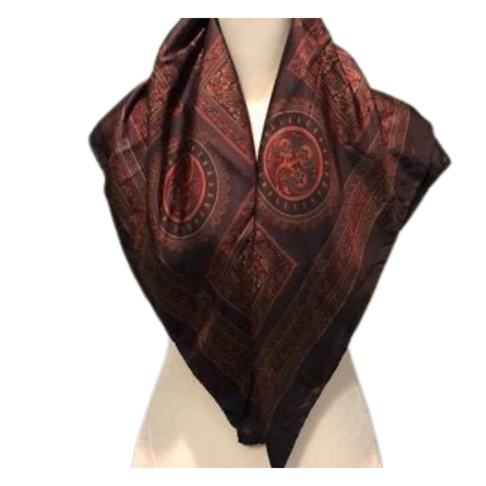 Silk scarf Black with multicolor pattern. 30x30 inches
